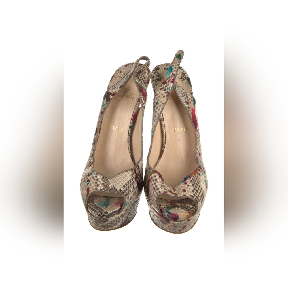 Multicolor Peep-Toe Christian Louboutin Snakeskin Animal Print Platform,Size 9.5 - Picture 3 of 5